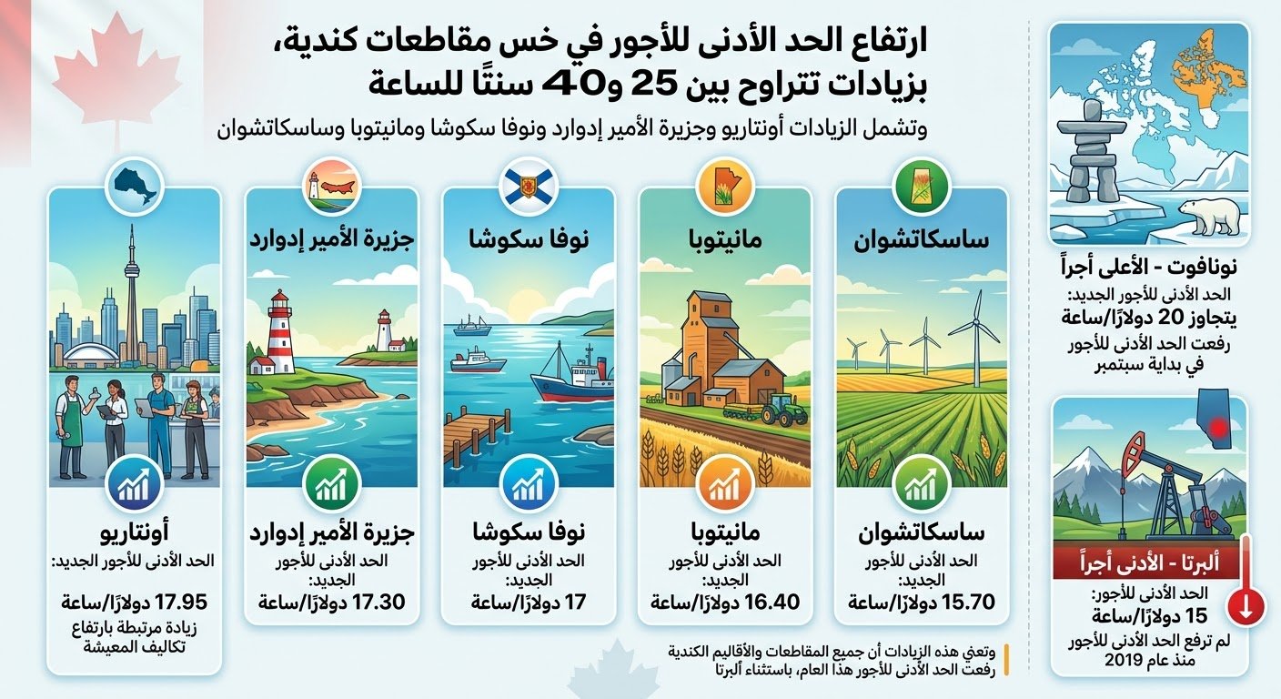 إرتفاع الحد الأدنى للرواتب في ٥ مقاطعات كندية